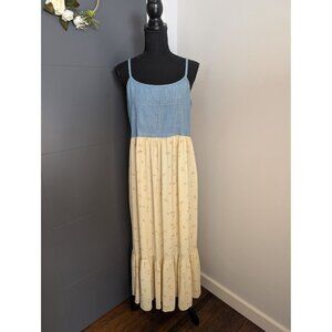 Vintage Jones New York Denim and Chiffon Floral Maxi Dress - 4